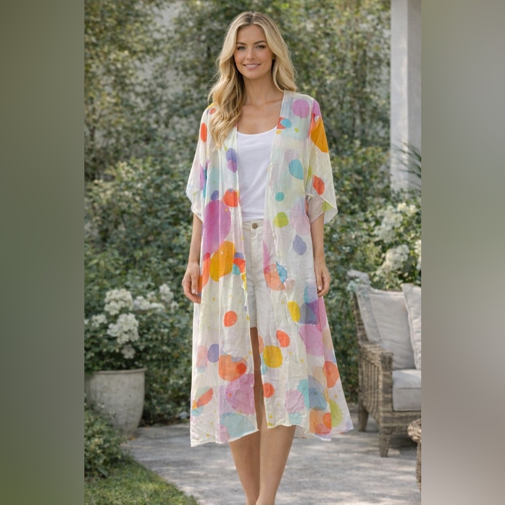 DOLCEZZA Colorful Sheer Kimono Cover-Up | Lightweight Summer Layer | NWT
